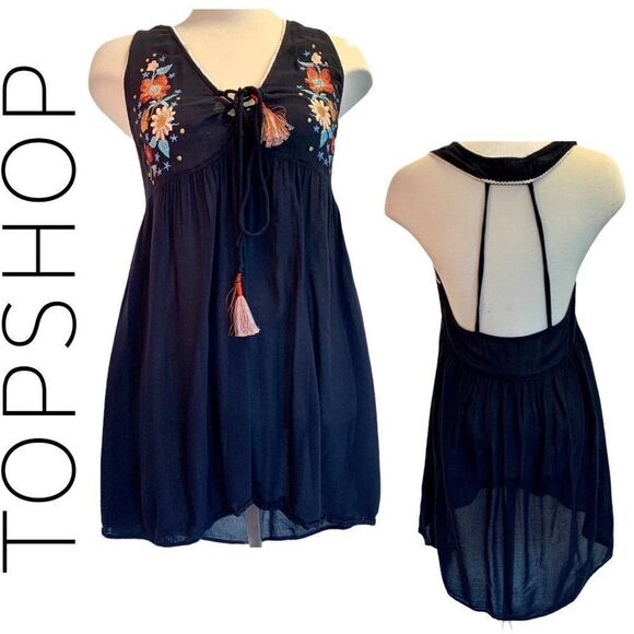 Topshop black embroidered halter top sz M - Picture 1 of 9